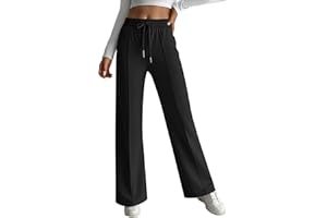 Hotouch Pantalon de jogging baggy pour femme - Couleur unie - Pantalon de loisirs - Pantalon large - Taille haute - Pantalon d'entraînement décontracté en tissu avec taille élastique