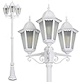 Outdoor lamp Hong Kong Frost, candelabra in antique look, cast aluminium in white with frosted glass panes, 3-arm path light, height adjustable, vintage garden lamp, E27 socket, IP44, without bulbs