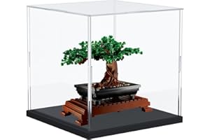 DuvinDD Vitrine en Acrylique pour Lego Botanicals Bonsaï 10281 - Base Noire 25 x 25 x 25 cm - Protection Contre la Poussière pour Collectionneurs de Maquettes