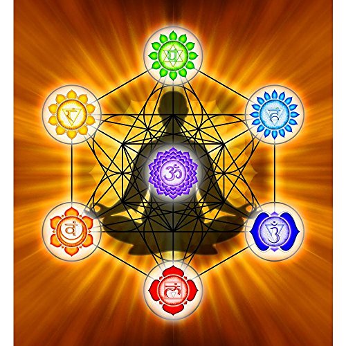 Pitaara Box Metatrons Cube & Chakras D2 Peel & Stick Vinyl Wall Sticker 16 X 17.3Inch