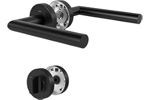 KeZaara Maniglie per Porta Interne Bagno 1 Pezzo, Maniglia per Porta WC in Acciaio Inox Ø 52 mm, Nero Opaco, per Porte di Stanze da 20mm a 55mm, Forma di L, Chiave a Profilo Tondo
