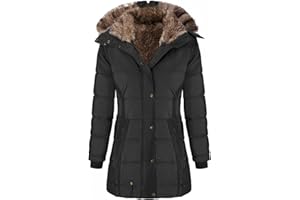 ALUEEU Winter Mantel für Frauen Lang Elegant Schwarz Gefüttert mit Fell Wintermantel Winterparka Winterjacke Steppmantel Damenjacke Fleecejacke Plüschjacke Daunenmantel Steppjacke Übergangsjacke Daunenjacke