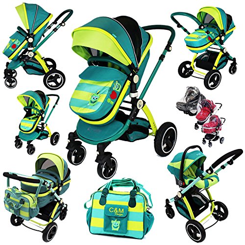 i-Safe System - Lil Friend Trio Travel System Pram & Luxury Stroller 3 in 1 Complete With Car Seat + Changing Bag + Rain Covers