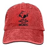 Life is Better with Music Denim Hat Adjustable Womens Baseball Cap Red