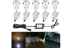 CHNXU Lot de 10 Lampe de Spot LED Mini Ø18mm Eclairage encastré Inox pour Terrasse Enterré Plafonnier, IP67 Etanche DC12V Lumière Extérieure pour Chemin Escalier Paysage Etape (Blanc Froid))