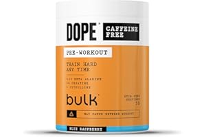 BULK Dope Polvere Pre-Workout Senza Caffeina | Blue Raspberry | 510g | 30 Porzioni | Senza Stimolanti | 3,2g Beta Alanina | 3g Creatina | Miscela Citrullina AAKG | Vitamina B6 | Supporta Potenza