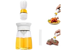TINMIX Distributore di olio con spazzola – 2 in 1 in vetro per olio d'oliva e contenitore con pennello in silicone per cucina, barbecue, grigliate, cottura e cottura, T-OB22, bianco