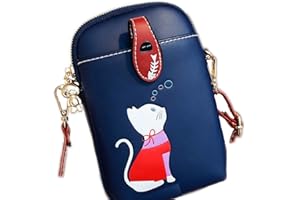 Bcony Pequeña Bolso Bandolera para Mujer de Teléfono Móvil,Lindo Gato Carteras y Correa Ajustable,Guardar Móvil de Hasta 7" (Azul marino)