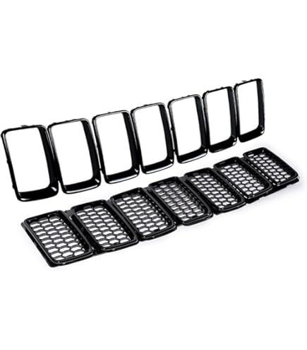 KYYET 7 Stks Voorbumper Ringen Grill Vent Insert Trim Cover Compatibel met 2014 2015 2016 Grand Cherokee Gloss Black