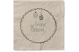 SOVIE HOME Serviette "Frohe Ostern (Ei) - Happy Easter" aus Tissue 33 x 33 cm, 20 Stück - Blätterkranz mit Ostereier