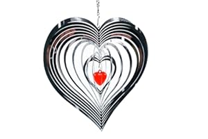 CENPEK Carillon à vent rotatif en acier inoxydable de style nordique, 360 ° en forme de cœur battant à 3D effet serpentin, utilisé pour la décoration extérieure de la maison à suspendre