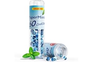 PAPERMINTS - Billes à la Menthe pour une haleine fraiche et durable - Combat la mauvaise haleine - Bonbon menthol sans sucre ni alcool - Grand format - 60 billes cool caps