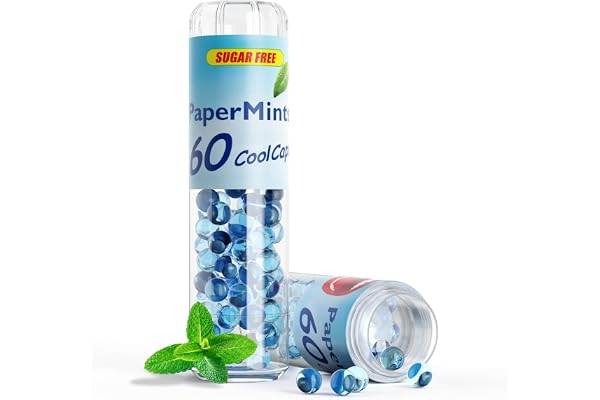 PAPERMINTS - Billes à la Menthe pour une haleine fraiche et durable - Combat la mauvaise haleine - Bonbon menthol sans sucre ni alcool - Grand format - 60 billes cool caps