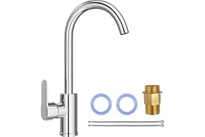 Tryslyn Robinet Cuisine, Mitigeur, Robinetterie de Cuisine, Mélangeur Evier, Col de Cygne Robinet D'Évier Exterieur, Mixer Tap Kitchen Monocommande 360° Pivotant, avec Tuyau Flexible
