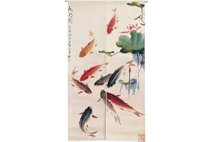 Ofat Home Rideau de porte peinture à l'encre de Chine, carpes, poissons koï, tapisserie japonaise noren pour suspendre au mur, chambre à coucher, séparation de cuisine, décoration de porte de salle de