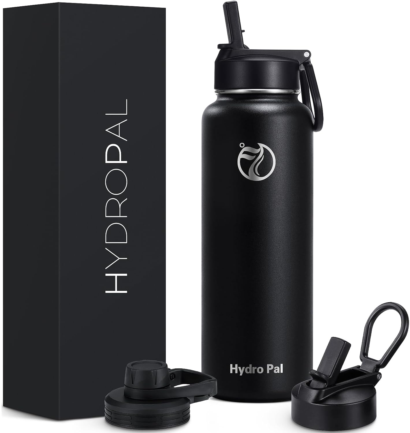 HydroPal 1,2L Edelstahl Isolierflasche,Trinkflasche mit Strohhalm 2 Deckel | BPA-frei, 24h kalt & 12h heiß Vakuumflasche, auslaufsicher Wasserflasche, Stroh- und Ausgussdeckel Sportflasche für Alltag