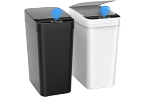 Kssvzz 2 Paquetes papelera baño automatica 10L,Cubo de basura inteligente con tapa, Bote estrecho de cubos basura con sensor de movimiento para baño, dormitorio y oficina (2, blanco/negro)