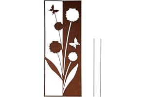 UNUS Plaque avec fleurs, design de décoration aspect rouille, piquet en patine, pour jardin