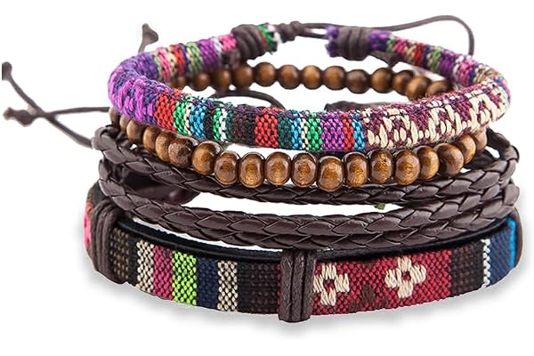 Genérico 4 st armband surfare tyg armband för män och kvinnor justerbara flätad bohemiska hippie stil