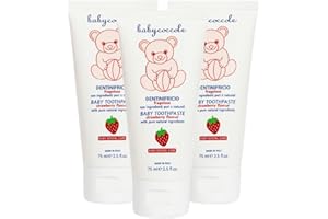BABY COCCOLE Babycoccole KIT 3 PEZZI DENTINIFRICIO FRAGOLOSO. Dentifricio Bambini 0-6 anni all'aroma naturale di Fragola. Rinforza i denti, previene le carie. Giusto apporto di fluoro, calcio e vitamine - 3x75ml