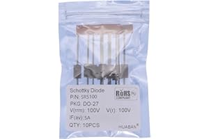 HUABAN 10 pièces SR5100 (SB5100) Diodes de redresseur de barrière Schottky 5A 100V DO-201AD (DO-27) Axial 5 Amp 100 Volt