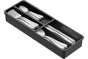 Lifewit Caddy desmontable para cubiertos, 42 x 14,5 x 6 cm Caddy para cajones, 4 compartimentos Organizador de cubiertos Soporte de cubiertos Bandeja de cubiertos, Organizador de cubiertos para