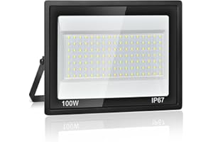 Plazique Projecteur LED Extérieur 100W,7000K Blanc Froid,10000LM Super Lumineux, IP67 Étanche, 119 LEDs, Spot Extérieur pour Jardin, Cour, Garage, Allée, Atelier, Couloir et Éclairage de Sécurité