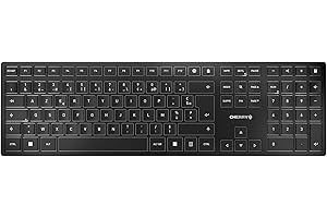 CHERRY KW 9100 SLIM, clavier au design sans fil, disposition française (AZERTY), Connexion au choix Bluetooth ou radio 2,4 GHz, Touches plates, Rechargeable, Gris anthracite