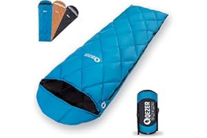 QEZER Saco de Dormir de Verano, Saco de Dormir Ultraligero Relleno de plumón Premium 600FP para Adultos y mochileros, Senderismo, Camping al Aire Libre