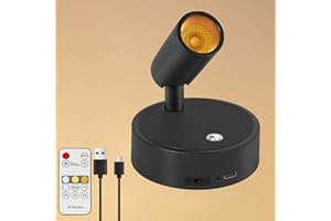 ‎DEHOBO Dehobo USB Aufladbar Akku Spotlight mit Fernbedienung - Wandspots 3 Farbtemperaturen Dimmbar - 350° Drehbare Wandlampe Kabelloser Spotlight mit Timing Funktion für Schlafzimmer, Studie, Büro, 1 Pack