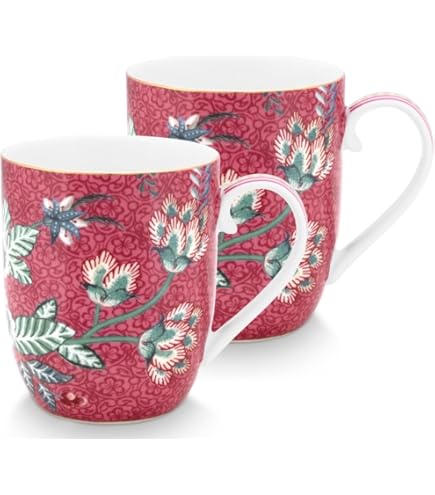Pip Studio La Majorelle Henkelbecher XL Pink – 0,45 L Porzellan Mit Botanischem Design