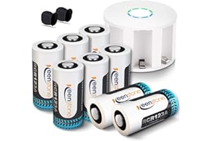 Keenstone Arlo Akkus 750mAh Wiederverwendbar 8 Pack und Ladegerät mit 2 Arlo-Hüllen und Adapter für Arlo-Kamera VMC3030 VMK3200 VMS3330 3430 3530, Kamerablitz, Taschenlampe, Lithium 3,7V