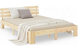 ‎HOMESTYLE4U Homestyle4u Holzbett Bett 140x200 mit Lattenrost Massivholzbett Natur Doppelbett Bettgestell Kiefer Holz | Artikel 1837