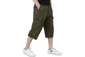 KEFITEVD Cargo Shorts Men Casual 3/4 Length Shorts Cotton Capri Long Short Pants Cropped Trousers with Multi Pockets