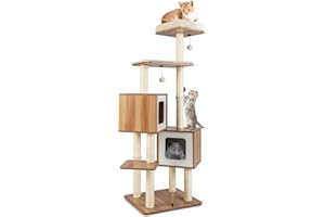 GYMAX Tiragraffi per Gatti, 58 x 48 x 163 cm, Carico 15 kg, Tronchi in Sisal, Cuscino Rimovibile Lavabile, Ideale per Gatti Grandi Adulti (Stile 7)