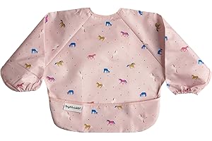 Tiny Twinkle Mess Proof Baby Bib, Cute Full Sleeve Bib Outfit, Waterproof Bibs for Toddlers, Machine Washable, Tug Proof Closure, Baby Smock for Eating, Long Sleeve (Boho Rainbow, Small 6-24 Months)
