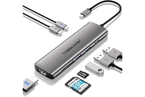 Lemorele Hub USB C 3.0-9 en 1 Aluminio Espacial Adaptador USB C Hub a HDMI 4K, 3 USB 3.0, PD 100W, SD/TF, Dato USB-C Adaptador Macbook Air/Pro M1,iPad M1, Windows, Switch, Teléfono Móvil