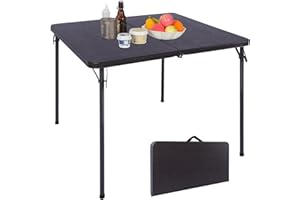 REDCAMP Table de buffet pliante 86 x 86 x 72 cm, légère et portable, en demi-carrée, table de camping, table de jardin, avec poignée de transport, pour jusqu'à 4 personnes, marron