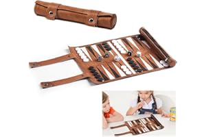 YANGUN Backgammon - Jeu de voyage à enrouler - Société Backgammon - Avec accessoires - Noir et blanc - Plateau l x P : 36 x 25 cm - Aspect cuir - Valise de qualité supérieure