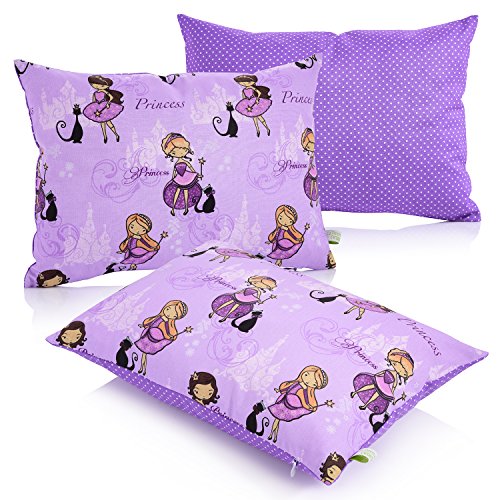 La Petite Unique 35 x 25 cm Kinderkopfkissen MIT FÜLLUNG waschbares Babykissen 100 % Ökotex zertifiziert Motiv: Prinzessin Lila