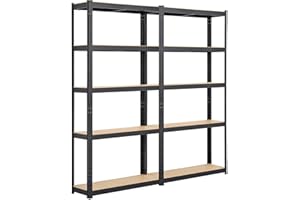 Yaheetech Lot de 2 Étagères de Garage 180 x 90 x 30 cm Meuble de Rangement Étagère d‘Atelier Charge Lourde avec Une Paire de Gants Atelier Cuisine Bricolage Noir