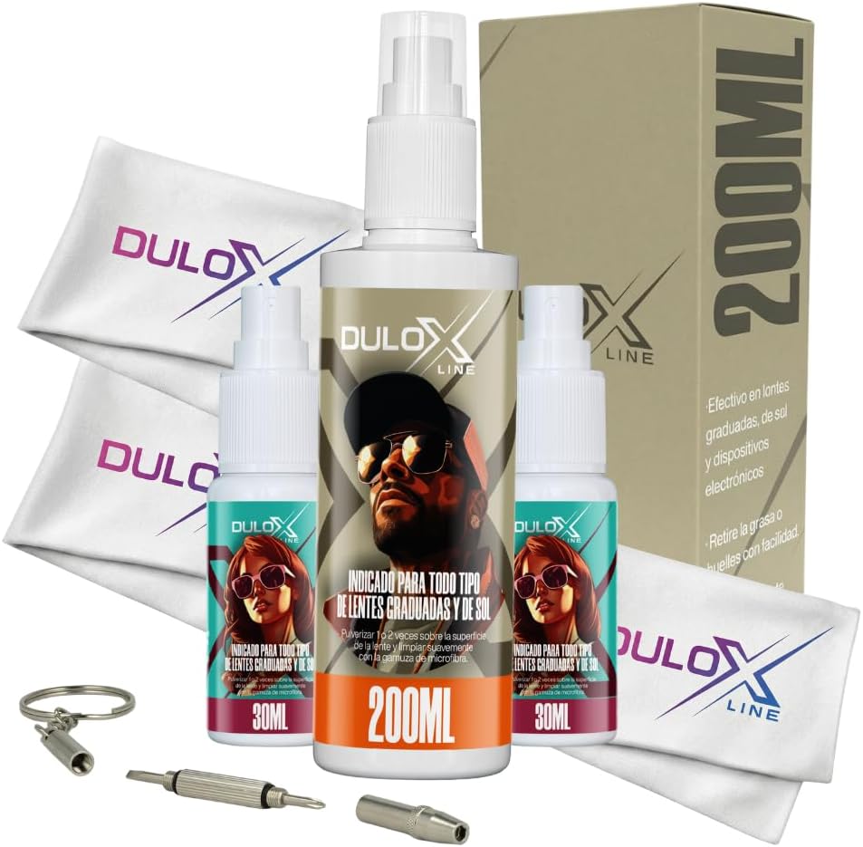 Kit Spray Limpiador Gafas 200ML + 2 Botes Limpia Gafas 30ML + 3 Gamuzas Microfibra 18X18CM + Destornillador – Pack Limpia Lentes 200ML + 2 Limpia Lentes 30ML + 3 Paños de Microfibra + (Kit.200)