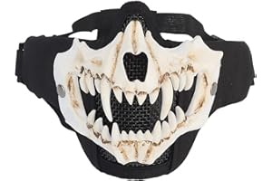 YZPACC Airsoft Half Face Skull Masken Taktische Gesicht mit Ohrenschutz Mesh Maske für Halloween Cosplay Paintball CS Jagd Cosply