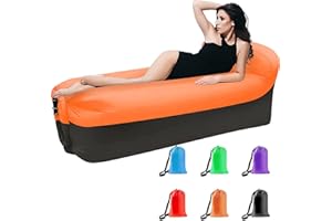 DERJLY Inflatable Lounger Air Sofa, Outdoor Portable Inflatable Couch Anti Leakage Air Chair with Bag for Travelling, Camping, Hiking, Pool and Beach Parties (Orange)