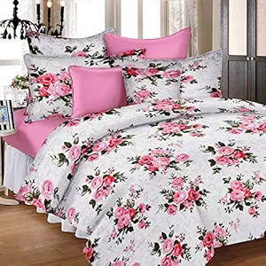 Huesland by Ahmedabad Cotton 144 TC Cotton Single Bedsheet with 1 Pillow Cover - White, Pink, Green