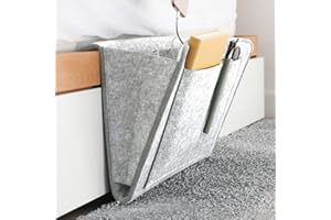 Amokee Betttasche, Sofa Organizer Anti-Rutsch Aufbewahrungstasche Dicke Filz Nachttisch Tasche Sofa Hängeaufbewahrung Bett Organizer für Handy, iPad, Brille, Buch, Fernbedienung (Hellgrau)