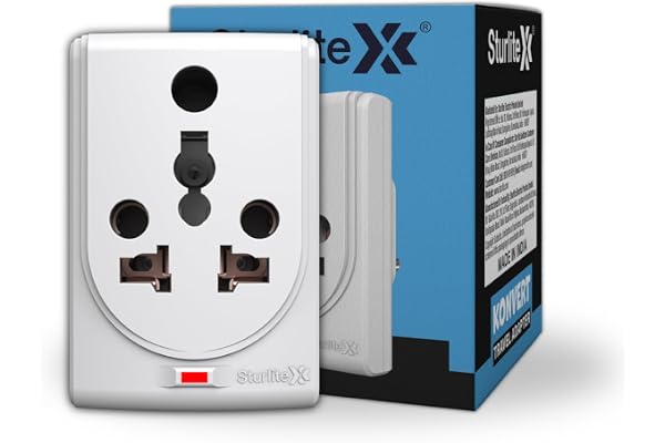 Sturlite Konvert Multiplug 6-16 Amp 2-Pin & 3-Pin Socket Universal AC Travel Adapter Premium Polycarbonate Body Socket Compact Converter Plug for Travel, Home & Office Use - Pack of 1