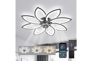ycwdcz Deckenventilator mit Beleuchtung und Fernbedienung App, Lampe mit Ventilator Leise, Blume Modernes Design, Dimmbar, Speicherfunktion, DC Motor, Sommer Winterbetrieb Reversibel, Schwarz