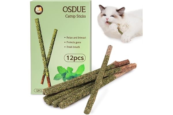 OSDUE Chat Cataire Bâtons, 12PCS Naturel Silvervine Bâtons, Nettoyage Dents MolaireOutils, Chaton Chats À Mâcher Jouet, Naturel Cataire Chat Jouet