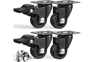 DSL DAILY SUPPLY LTD. Small Swivel Castor Wheels Trolley 25mm– DSL Heavy Duty Caster Wheels Set of 4 – Rubbered Wheels for Furniture with 2 Brakes- Black up to 60KG +Free Fitting Castors for Furniture…
